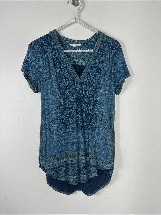 Lucky Brand Tops - Lucky Brand Blue Boho  Patterned V-Neck Short Sleeve Tee Top Small